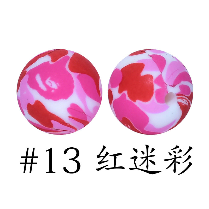 Wholesale 50pcs 16mm Print Silicone Beads Colorful Silicone Water Transfer Beads
